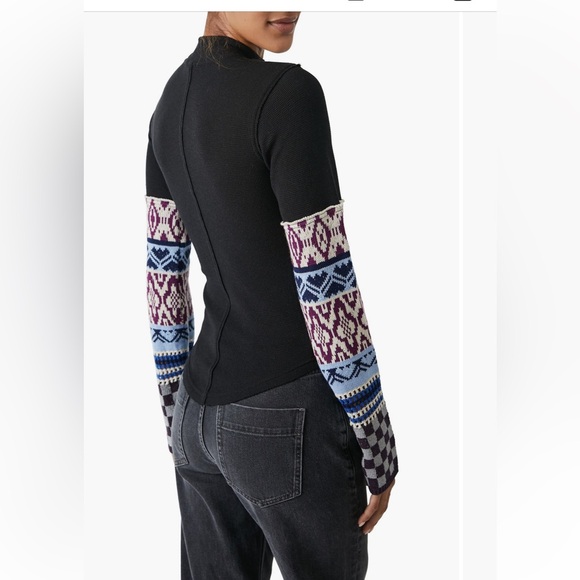 We The Free People Gorgeous Cuff Thermal Top XS Knit Sleeve Thumbhole Fair Isle - Picture 3 of 14